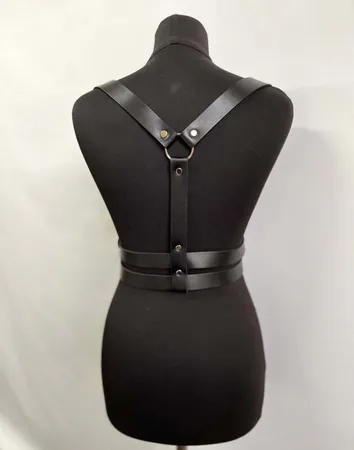 Black Faux Leather Full Body Harness Double Belt Tassels