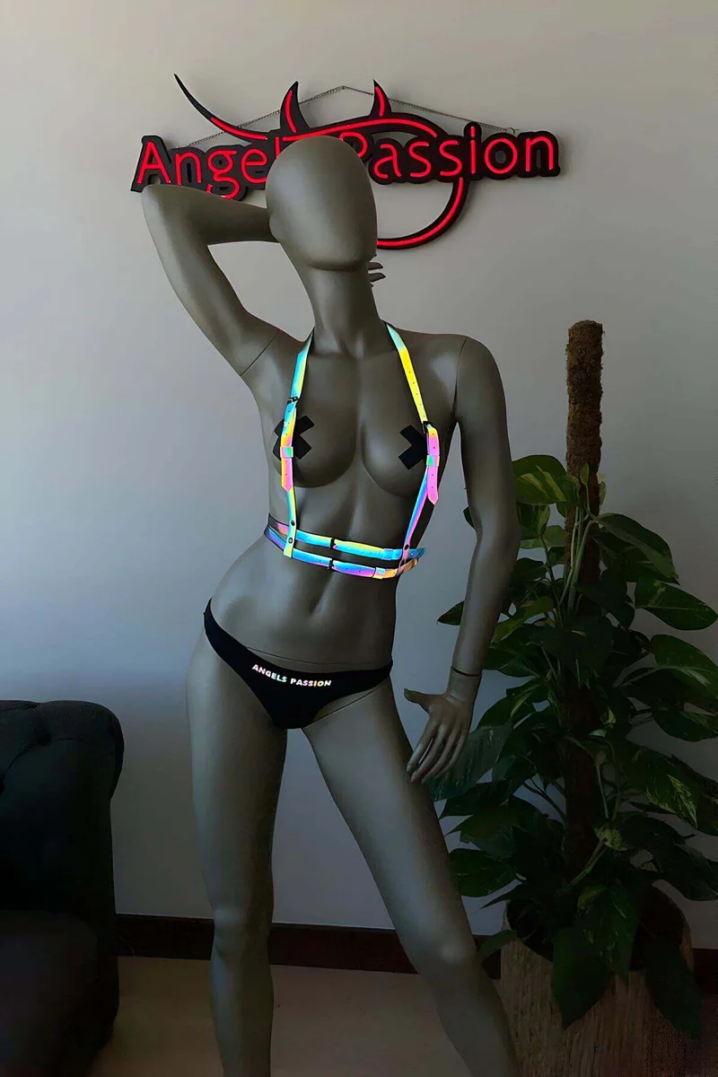 Reflective Harness Top – Iridescent Festival Rave Outfit Accent