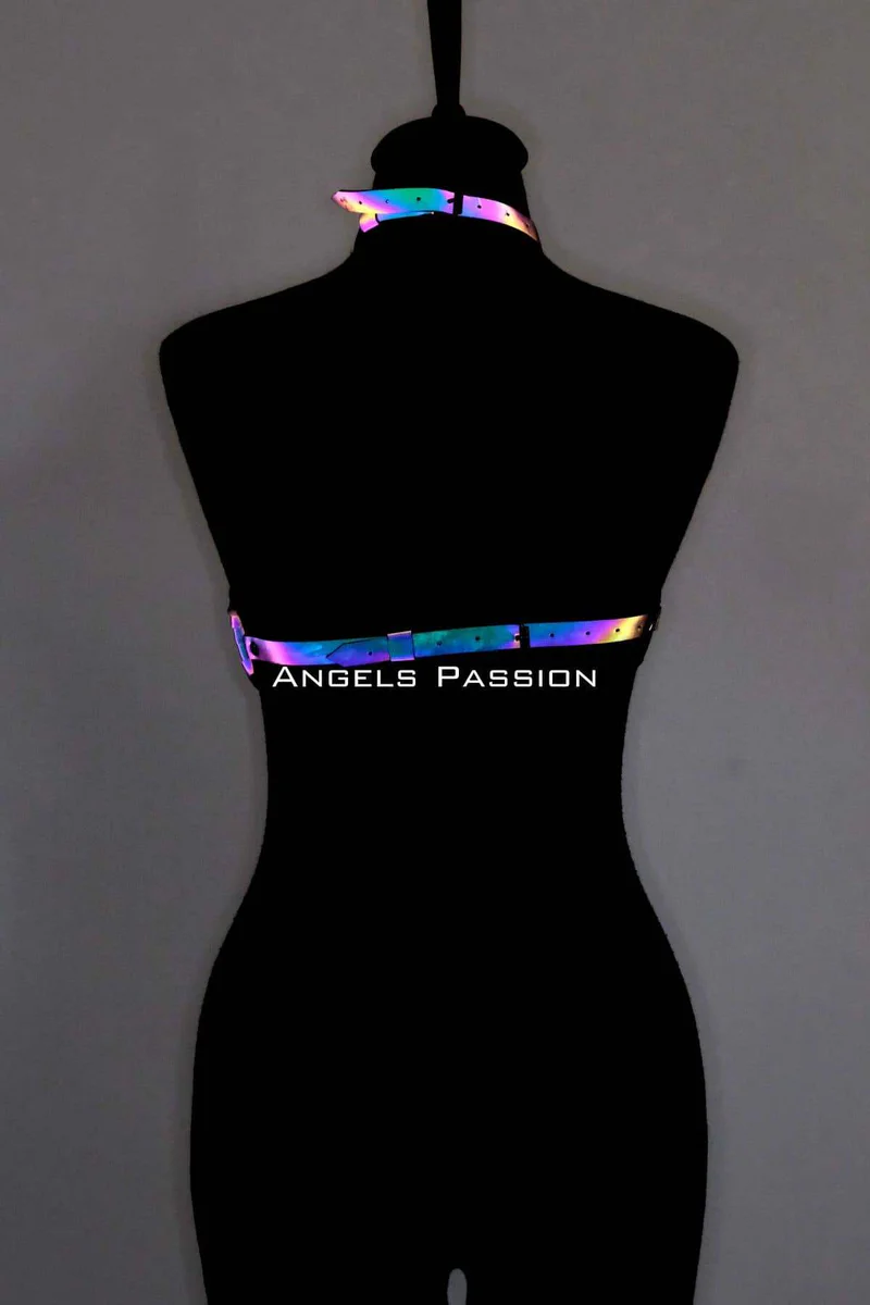Reflective Harness Bra Top Rave Festival Holographic Set