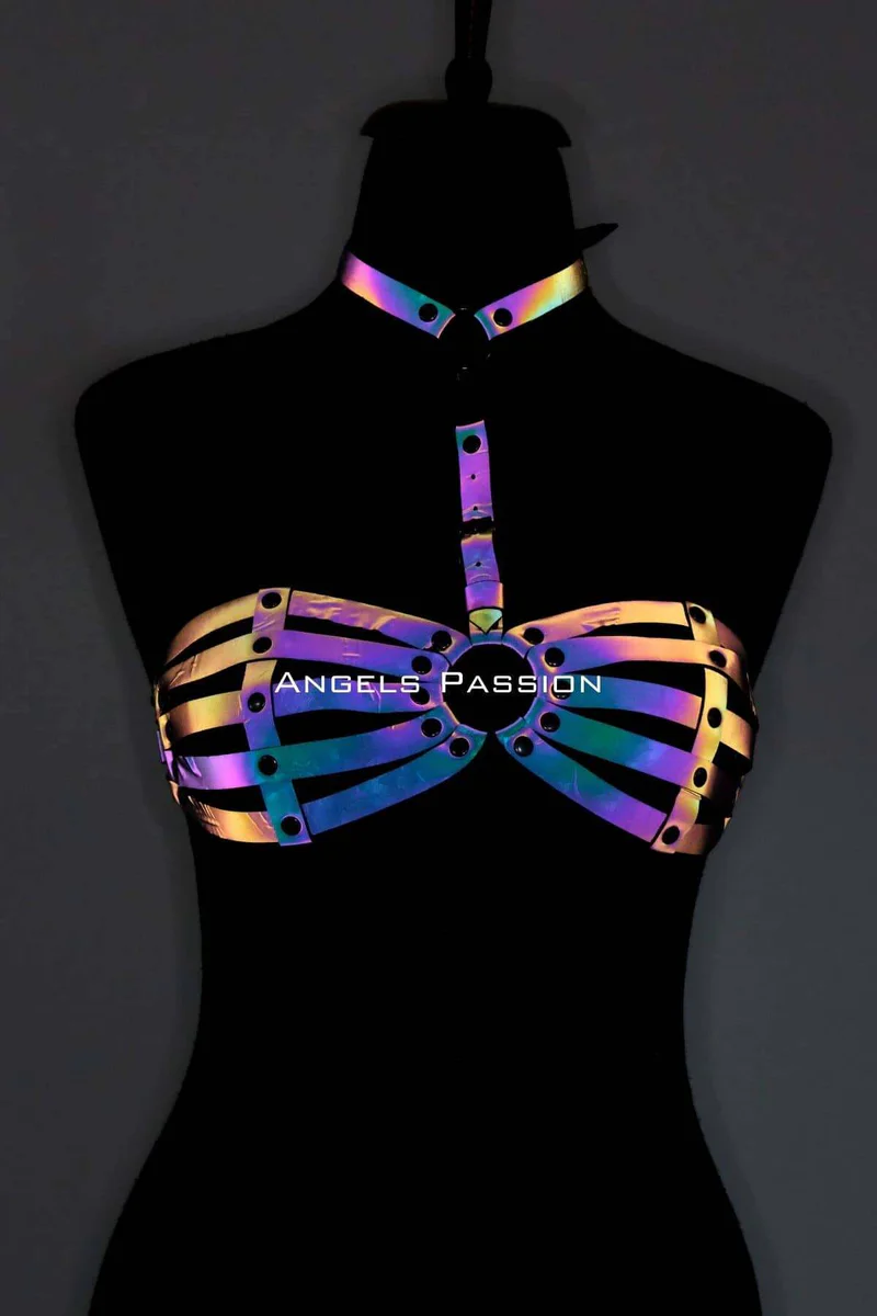 Reflective Harness Bra Top Rave Festival Holographic Set
