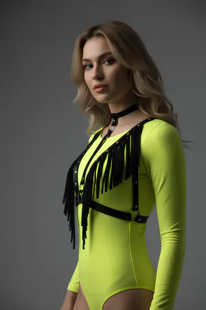 Tassel and Leather Bustier Harness, Tassel Clubwear, Leather Bustier - APFT767