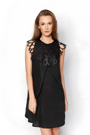 Black Faux Leather Leaf Cutout Statement Collar Fashion Accessory Front View