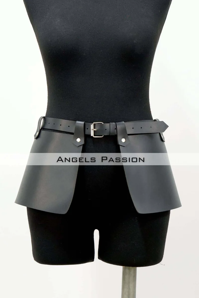 Festival black faux leather hip harness with sculpted