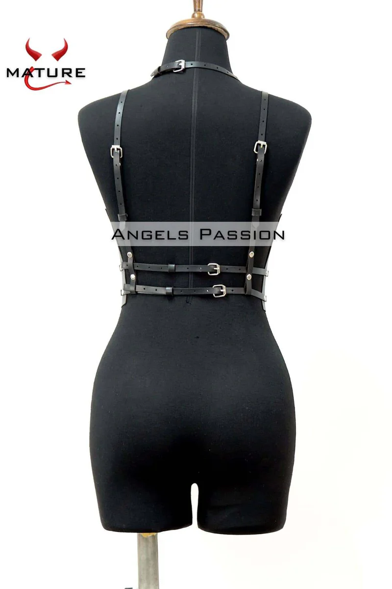 Faux leather festival harness set black