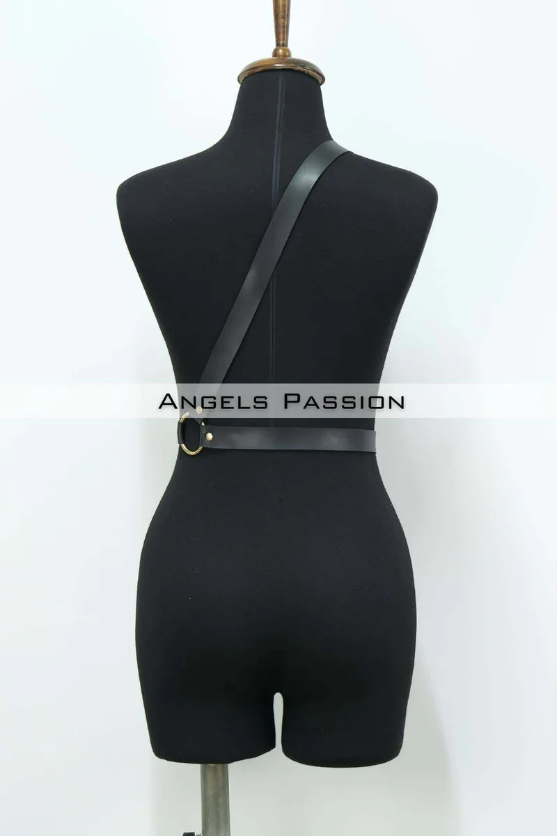 Single Strap Leather Waist Belt Over Chest with Yellow Accessory, Sexy Accessory - APFT1183