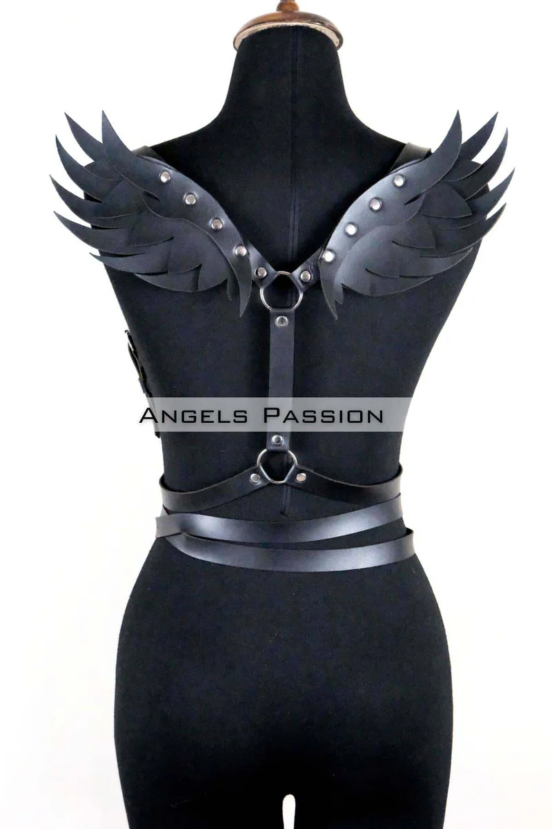 Stylish Chest Harness with Winged Detail, Leather Belt with Wing Detail - APFT1097