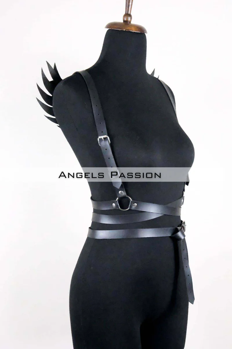 Stylish Chest Harness with Winged Detail, Leather Belt with Wing Detail - APFT1097