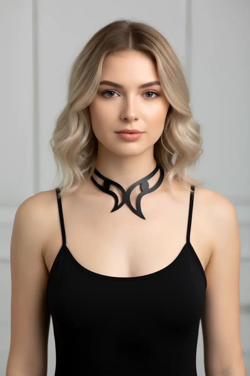 Leather Choker Necklace - Adjustable Statement Collar Design