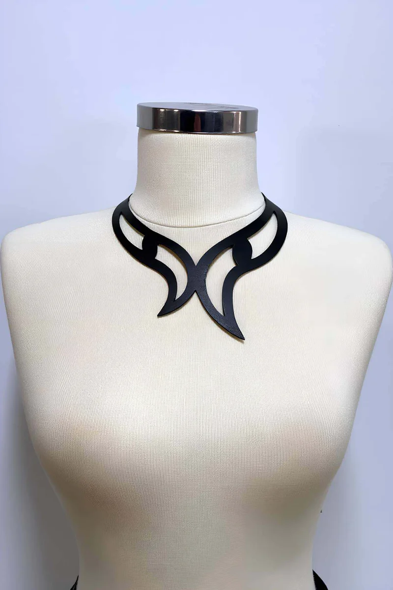 Leather Choker Necklace - Adjustable Statement Collar Design