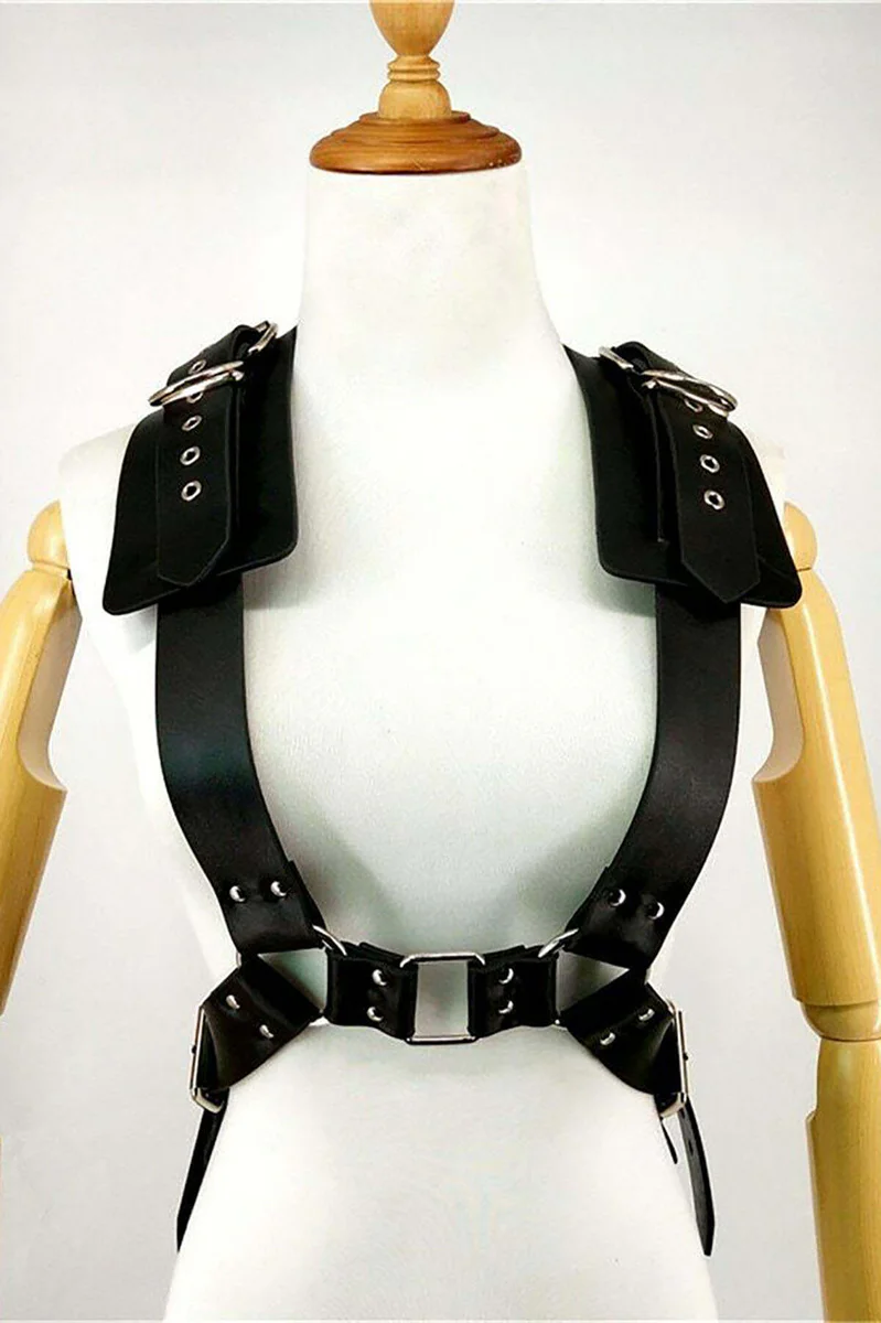 Black vegan leather body harness