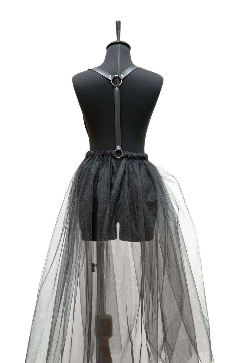 Faux Leather Harness Skirt, black