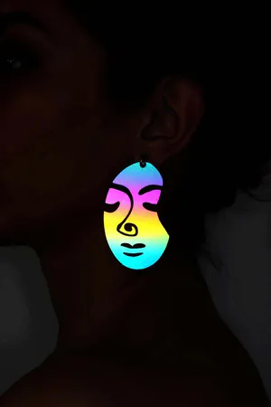 Rainbow Reflective Abstract Women's Face Earrings, Stylish Laser Cut Earrings - APBJ005