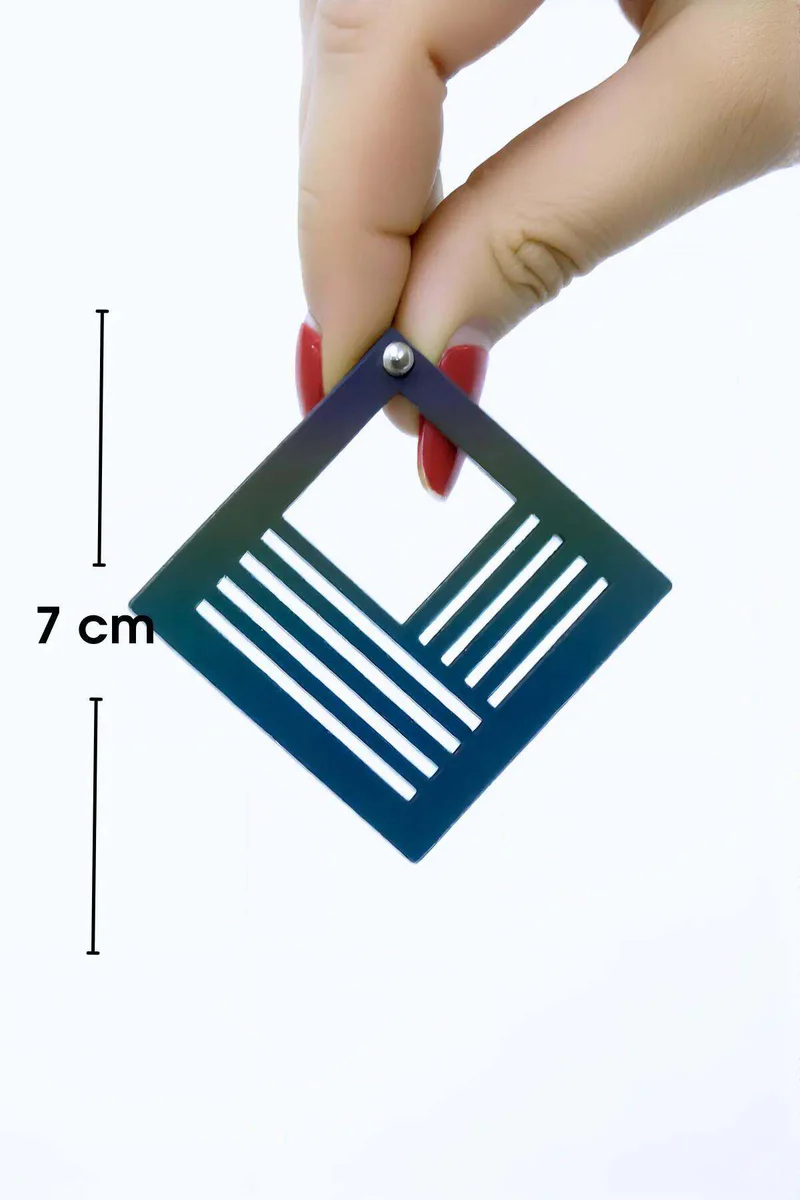 Geometric Square Earrings Side View Reflective