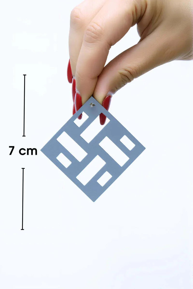 Reflective Square Earrings Geometric Pattern Side View