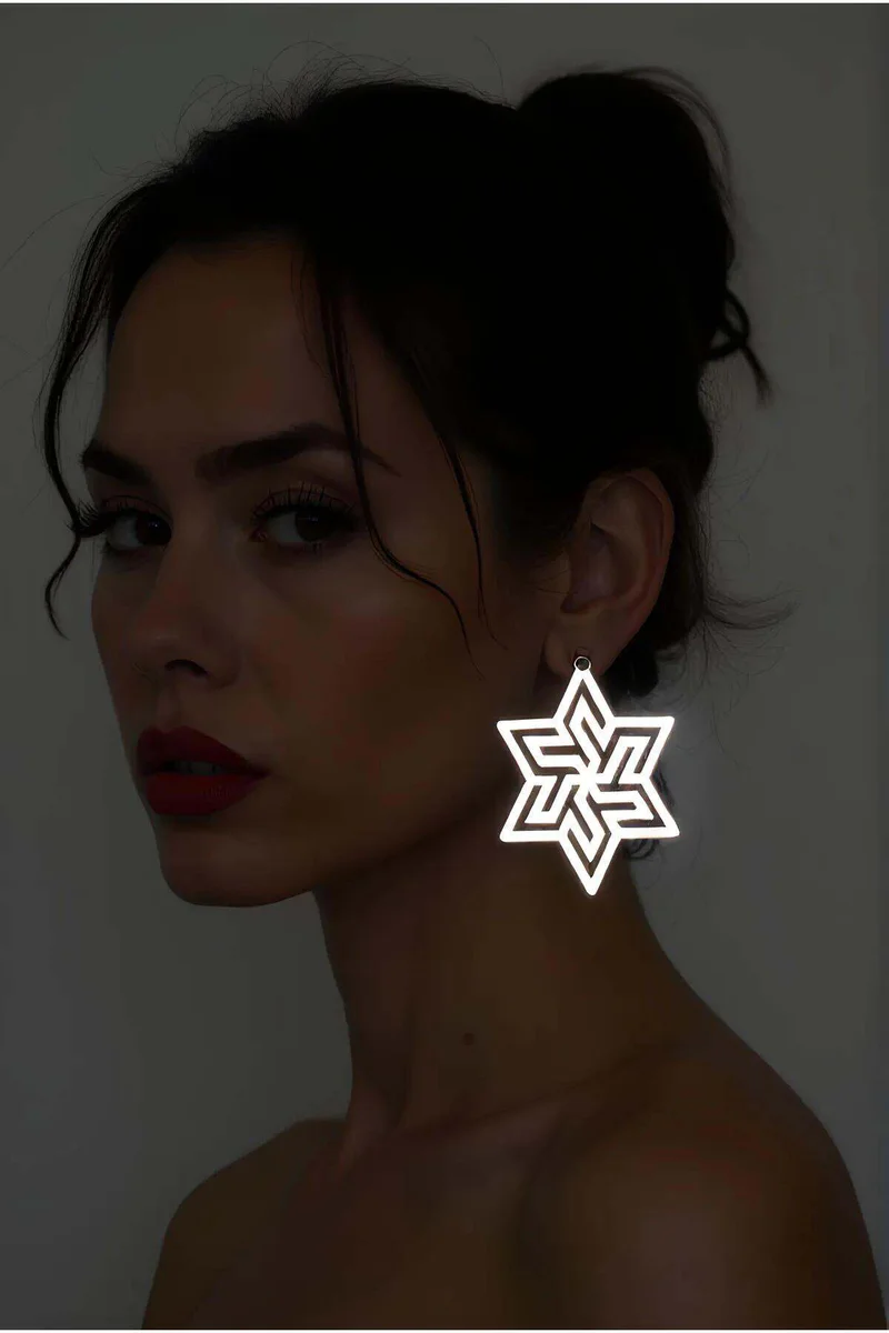 Reflective Abstract Star Earrings White Geometric Design Side View