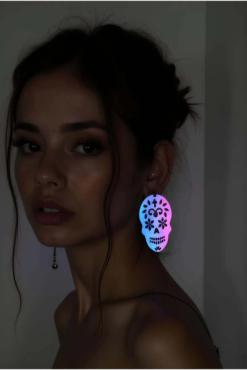 Rave Earrings Men Side Profile Glow Skull