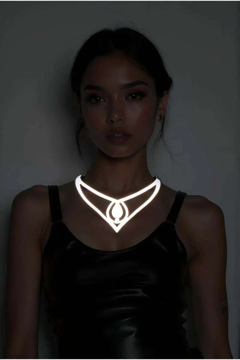 Reflective Choker Necklace: Bold Geometric Night Accessory