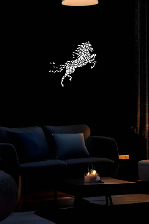 Reflective Leather Wall Decoration with Geometric Horse Figure
