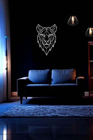 Geometric Reflective Lion Leather Wall Decoration with Lion Figure