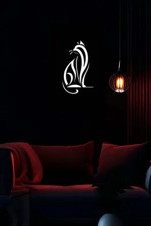 Reflective Cat Silhouette Decorative Painting with Black Leather Background