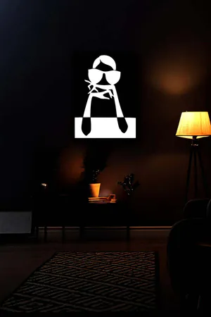 Woman Figure Leather Painting with Reflective Pop Art Style Sunglasses