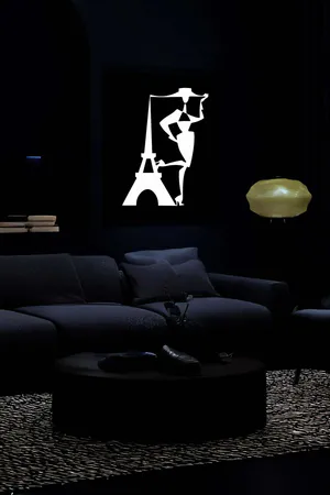 Reflective Eiffel Tower and Female Figure Leather Wall Painting