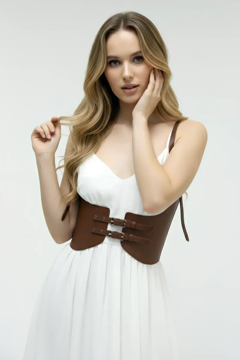 Brown Underbust Harness Belt Front View