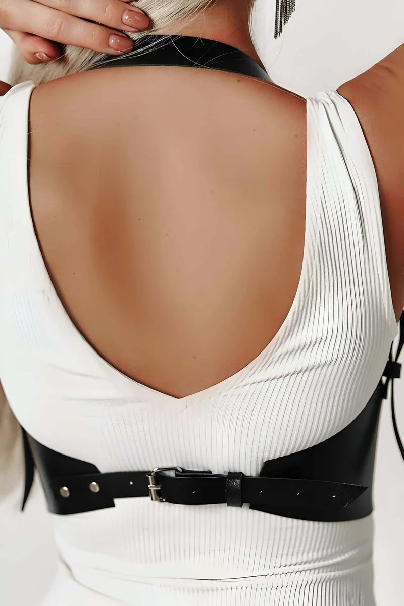 Strappy Leather Corset Waist Belt with Underbust Detail - APFT614