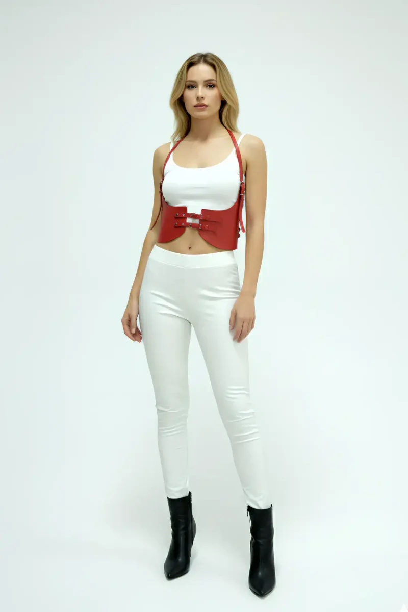 Red Color Thick Women's Belt, Dress Belt, Stylish Leather Belt, Leather Belt Harness - APFT605