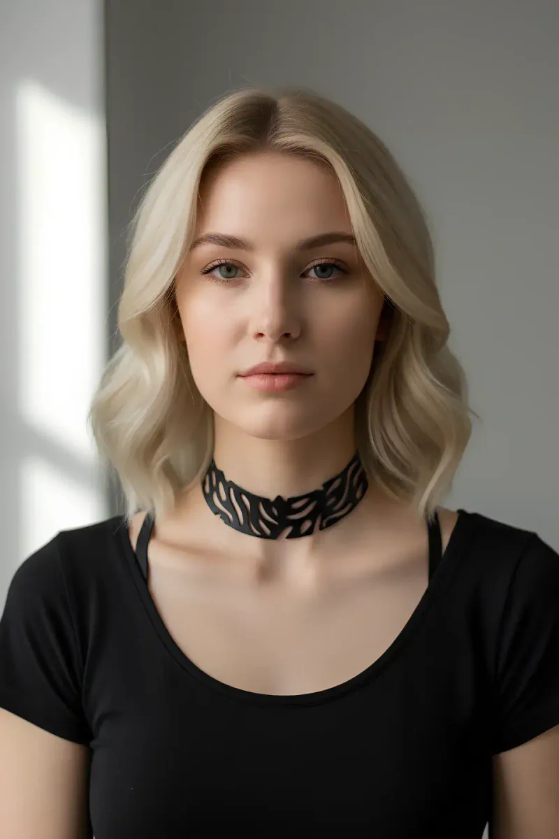 Laser Cut Leather Choker - Adjustable Black Statement Necklace