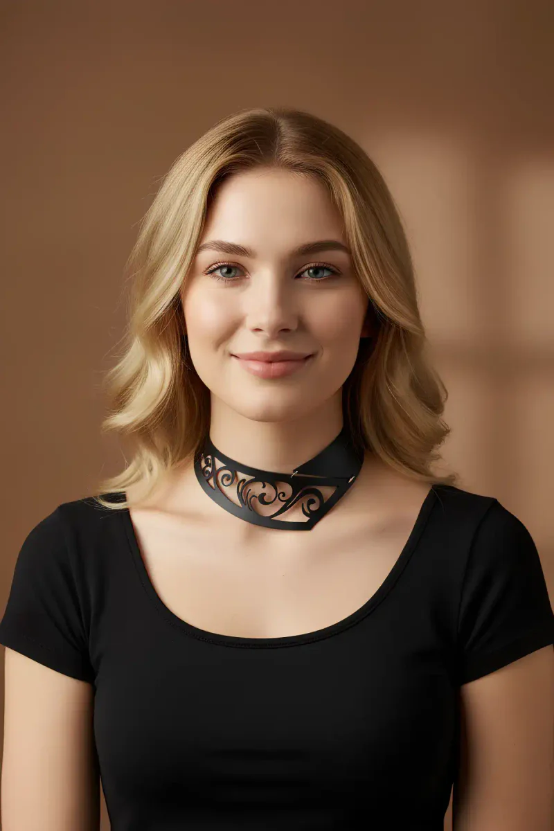 Laser Cut Leather Choker Necklace - Adjustable Statement Piece