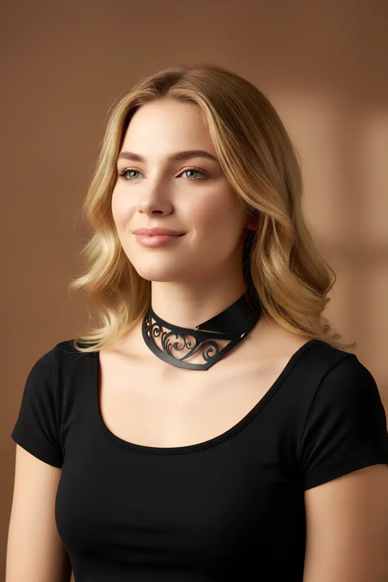 Laser Cut Leather Choker Necklace - Adjustable Statement Piece