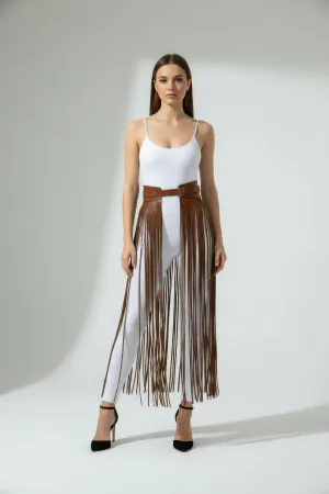 Brown Skirt Thick Belt Long Skirt with Rope Detail - APFT1003