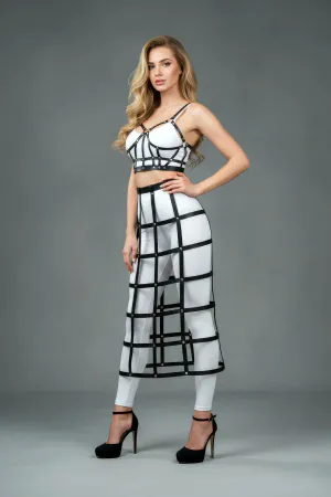 Black Skirt Faux Leather Skirt Cage Detailed Skirt Midi Length Leather Skirt - APFT1013