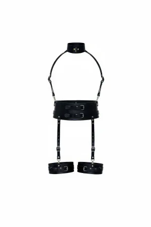 Black Harness Suit with Wide Waist Neck Collar Detail - APFT1031