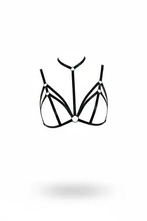 Black Chest Harness Neck Collar with Ring Cross Band Detail - APFT103