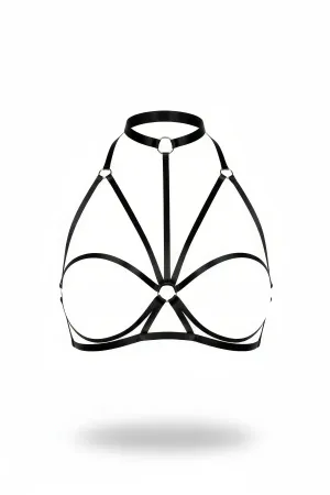 Black Chest Harness High Collar with O Ring Detail - APFT1044