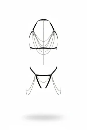 Black Harness Set with Multi-Layered Chain Detail - APFT1065