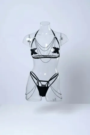 Black Harness Suit Chain Detailed Body Accessory - APFT1065