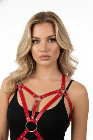 Red Women's Belt Metal Ring Detailed Body Accessory - APFT107