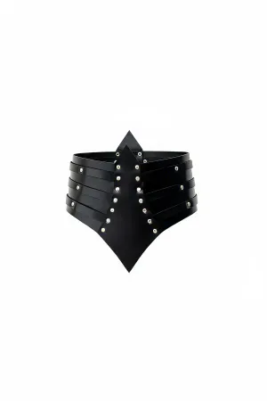Black Faux Leather Waspie Belt Studded Waist Harness Front Pointed Silhouette