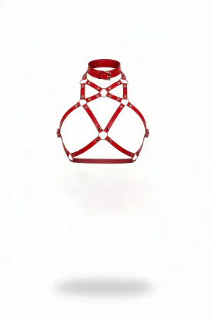 Red Women's Belt Collar Detailed Faux Leather Body Harness - APFT108