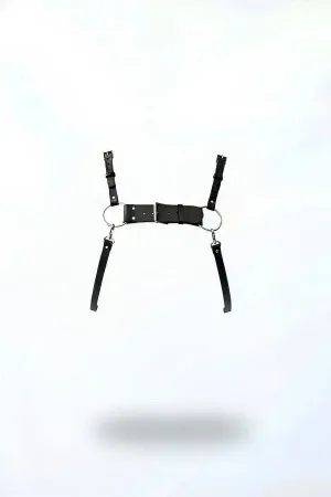 Black Faux Leather Waist Harness with Silver Buckles and Detachable Straps