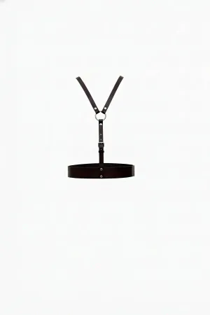 Black Faux Leather Y-Strap Body Harness with Central O-Ring and Wide Waistband