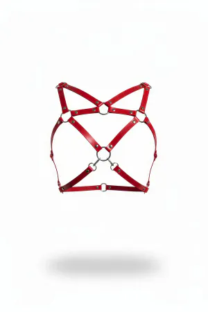 Red Faux Leather Chest Harness with X-Strap Design