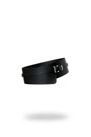 Wide Faux Leather Waist Belt Black Adjustable Buckle Closure