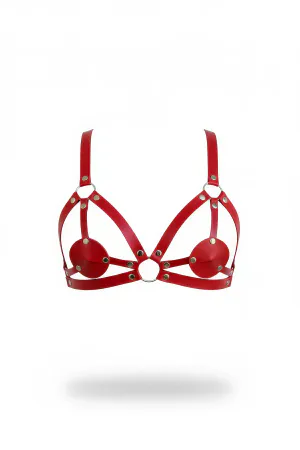 Red Chest Harness Leather with Metal Ring Detail - APFT112