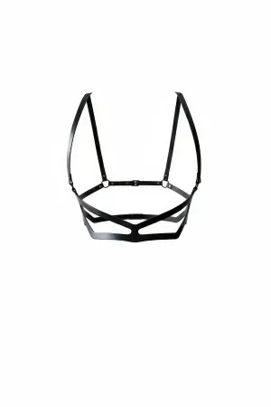 Black Caged Faux Leather Underbust Harness Bra with adjustable straps