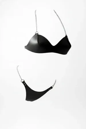 Black Harness Suit with Faux Leather Chain Detail - APFT1169