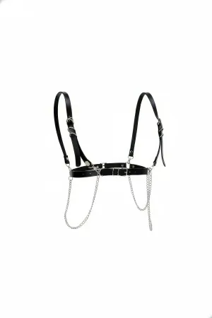 Black Women's Belt Leather Chain Detailed Body Accessory - APFT1176